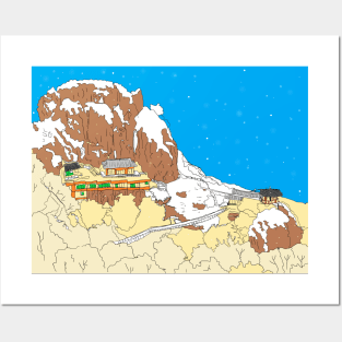 a snow-covered mountain temple, snowscape Posters and Art